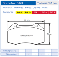 Thumbnail for Pagid Racing Brake Pads No. 8023 (Front)