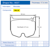Thumbnail for Pagid Racing Brake Pads No. 8027 (Front)