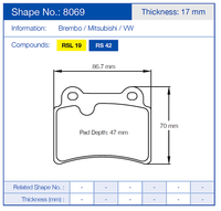 Thumbnail for Pagid Racing Brake Pads No. 8069 (Rear)