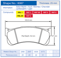 Thumbnail for Pagid Racing Brake Pads 8087