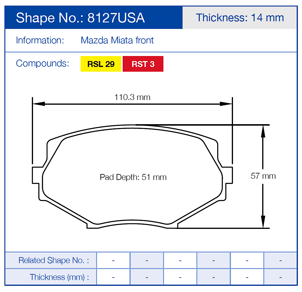 Pagid Racing Brake Pads No. 8127 USA (Front)
