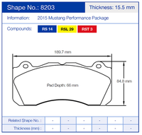 Thumbnail for Pagid Racing Brake Pads No. 8203 (Front)