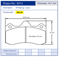 Thumbnail for Pagid Racing Brake Pads No. 8214 (Rear)