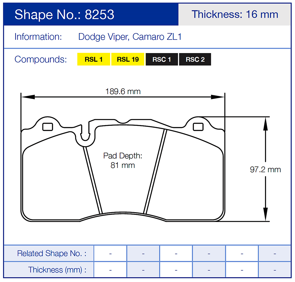 Pagid Racing Brake Pads No. 8253 (Front)