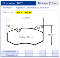 Thumbnail for Pagid Racing Brake Pads No. 8278 (Front)