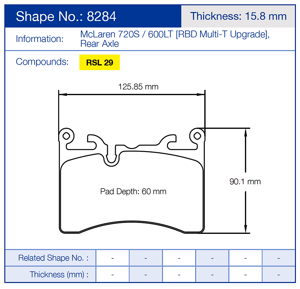 Technical diagram of a Pagid 8284 brake pad with dimensions and specifications