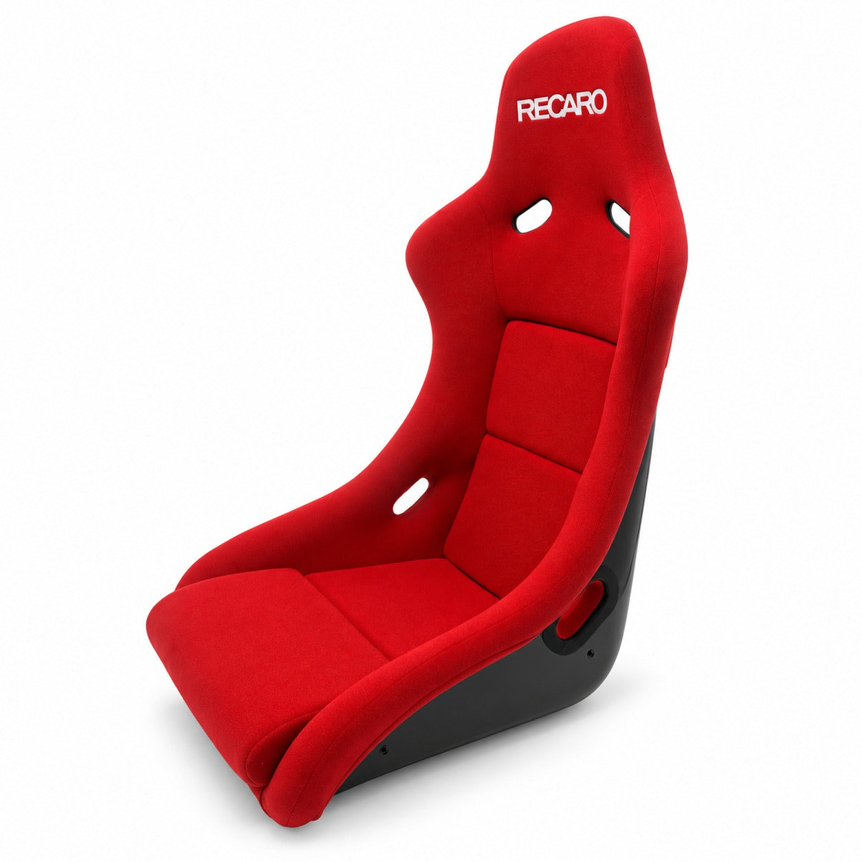 Recaro Pole Position N.G. FIA racing seat in red upholstery with black shell shown from a front three-quarter angle