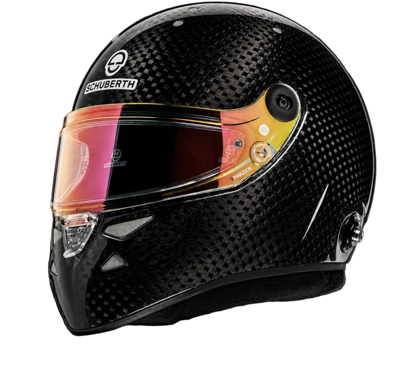 Schuberth SF4 8860-2018 Carbon Fiber Helmet non-ABP studio hero image showing glossy carbon shell and mirrored visor