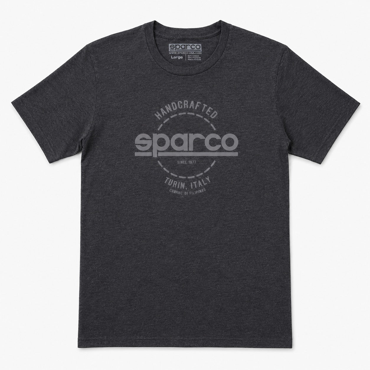 Sparco charcoal handcrafted graphic t-shirt front view