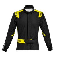 Thumbnail for Black racing jacket with yellow accents on a white background