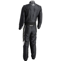 Thumbnail for Sparco Eagle LTD Race Suit black rear view showing HOCOTEX fabric, rear stretch panel, Sparco lower back logo, and FIA homologation label.