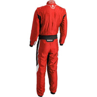 Thumbnail for Sparco Eagle LTD Race Suit red rear view showing HOCOTEX fabric, rear stretch panel, Sparco lower back logo, and FIA homologation label.