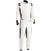 Thumbnail for Sparco Eagle LTD Race Suit white and red front view with HOCOTEX fabric, Sparco shoulder logos, belt closure, and black stretch side panels.