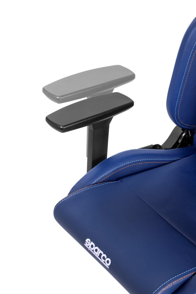 Close-up of Sparco Gulf Icon Chair adjustable armrest showing motion range and material finish