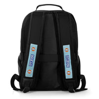 Thumbnail for Rear view of the Sparco Gulf Stage Rucksack showing padded ergonomic straps with Gulf and Sparco branding, breathable mesh back, and trolley strap