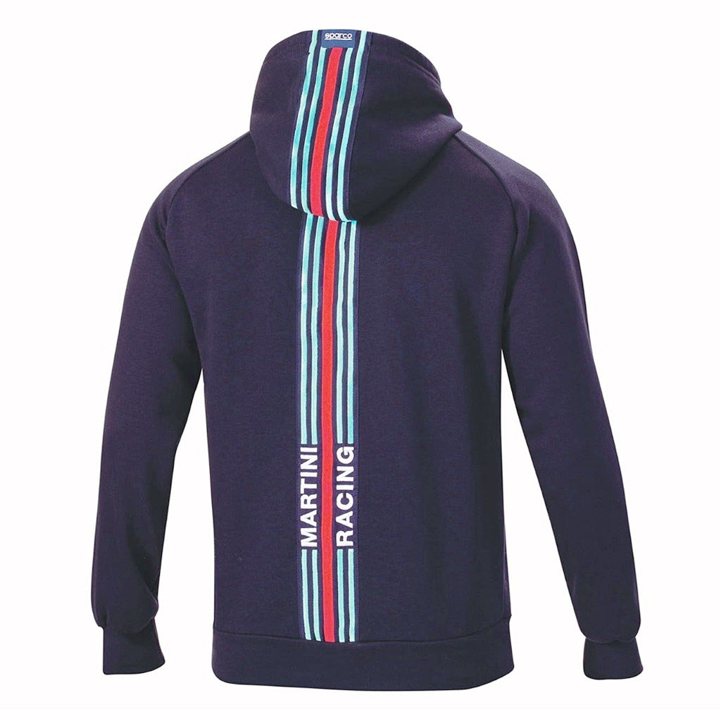 Navy blue hoodie with 'Martini Racing' logo on the back against a white background