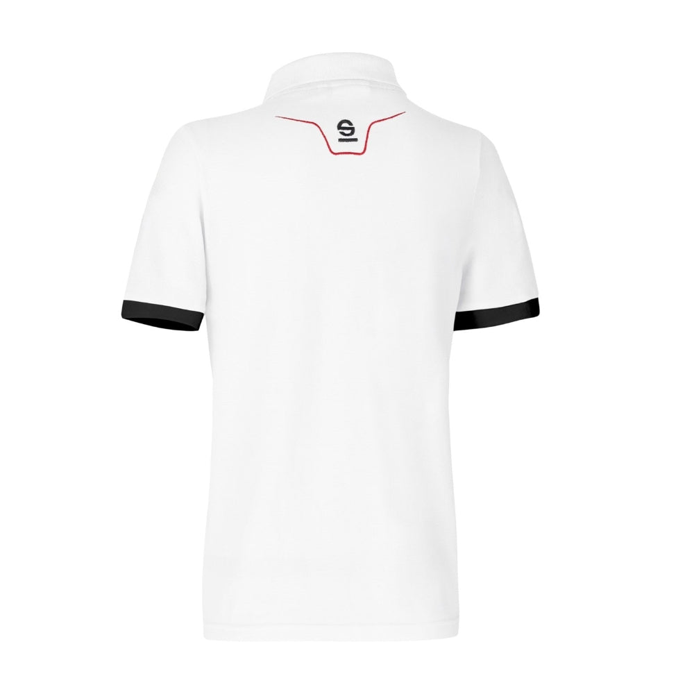 Sparco White polo shirt with black accents on a white background