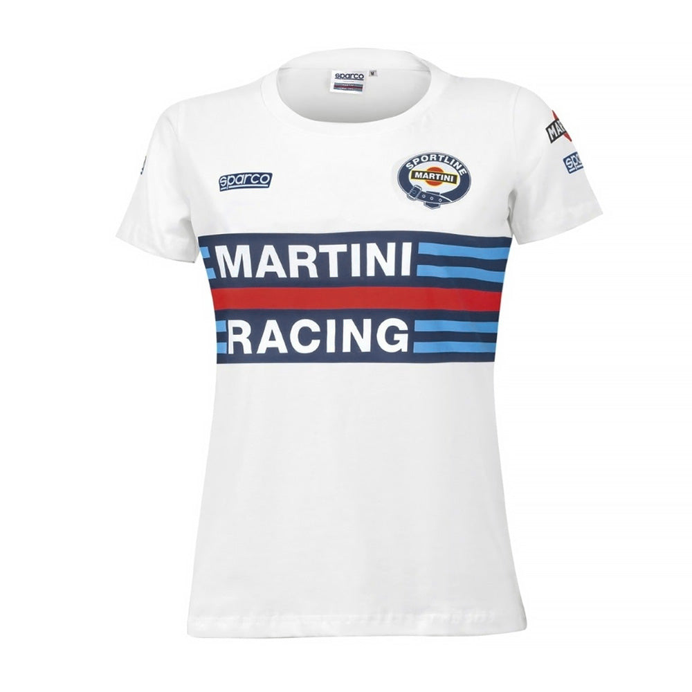 White t-shirt with Martini Racing logo on a white background