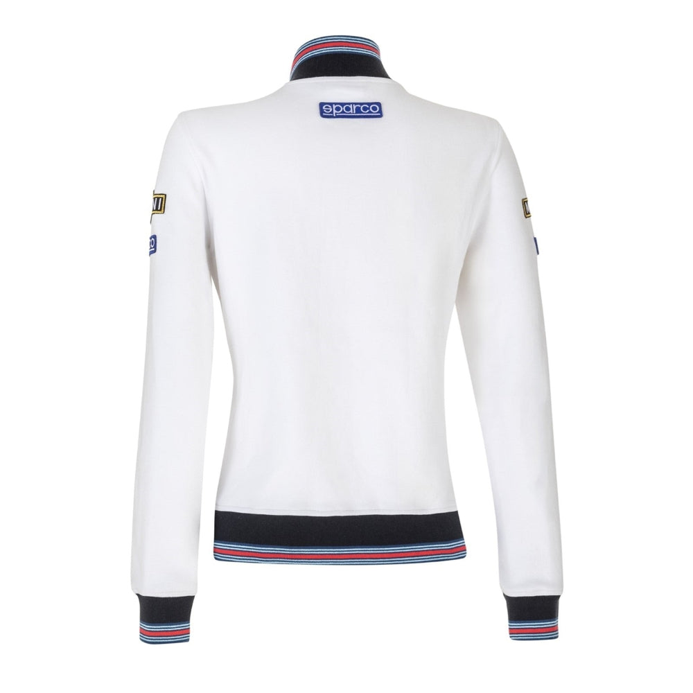 Sparco Martini Racing Lady Zip Sweatshirt white back view, white background