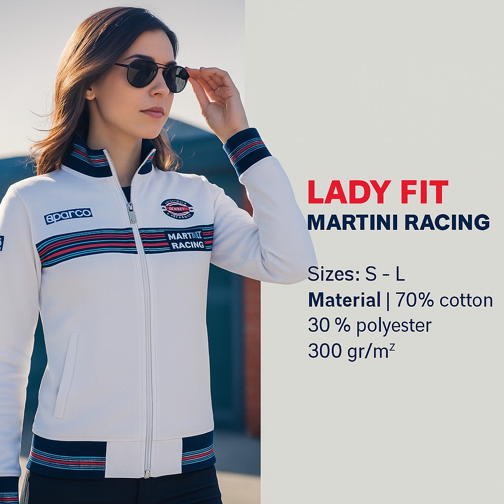 Sparco Martini Racing Lady Zip Sweatshirt white front view, hero pic -Image