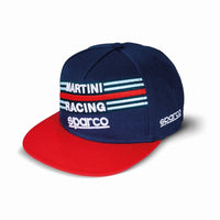 Thumbnail for Sparco Martini Racing Flat Cap with navy crown, red visor, and embroidered Martini Racing and Sparco logos