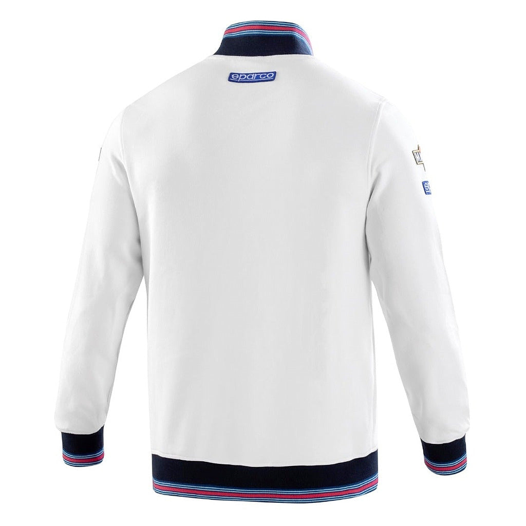 White jacket with brand logos on a white background