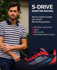 Thumbnail for Sparco Martini S-Drive Shoe promotional graphic showcasing bold racing design, color accents, and detailed product views-image