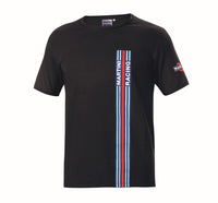 Thumbnail for Black t-shirt with Martini Racing logo and stripes on a white background