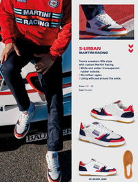Thumbnail for Lifestyle hero image of Sparco S-Urban Martini Racing shoes with 80s-style design, red-white-blue colorway, and amber rubber outsole