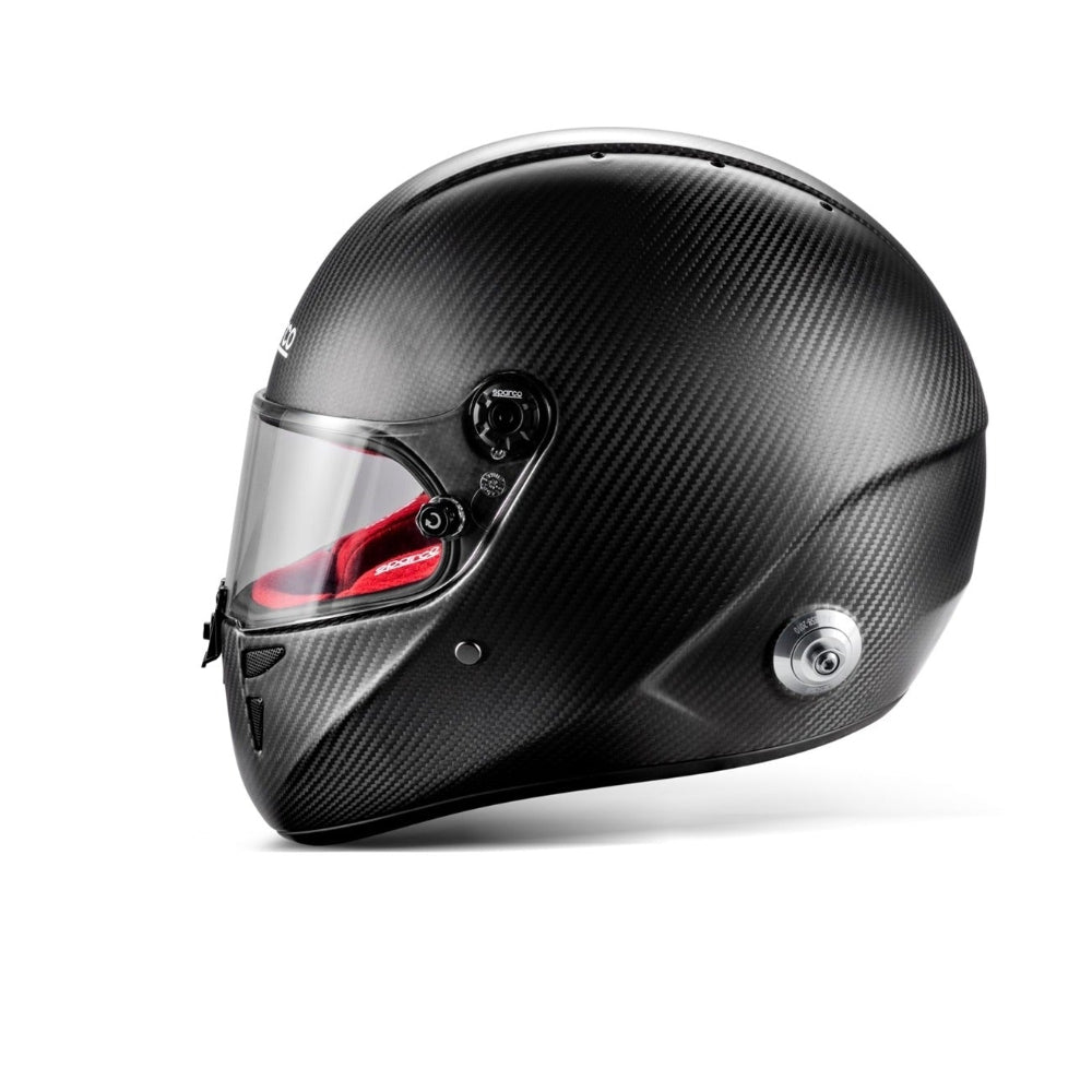 Sparco Stealth RF Carbon racing helmet left side profile with clear visor