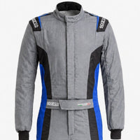 Thumbnail for Gray and black racing suit with blue accents on a white background