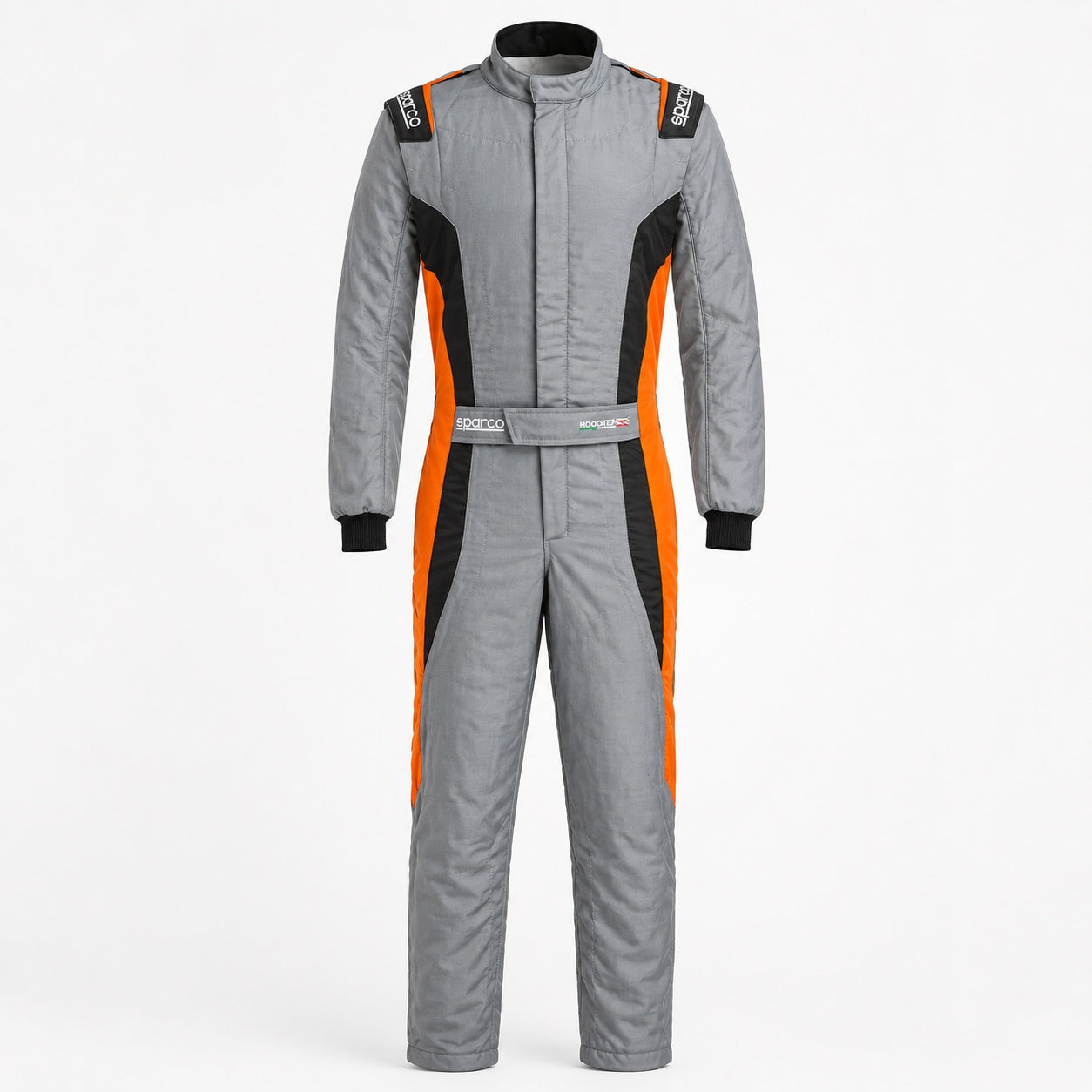 Sparco Victory Pro boot cuff racing suit grey and orange front view