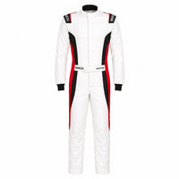 Thumbnail for Sparco Victory Pro boot cuff racing suit white and red front view
