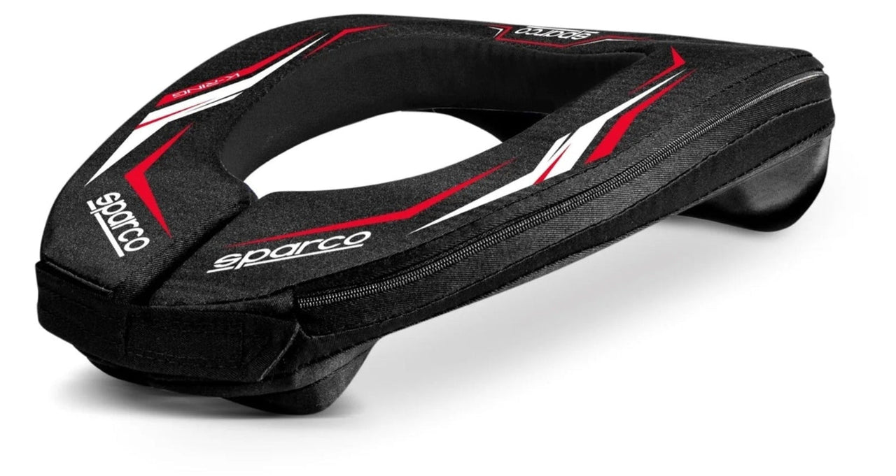Sparco K-Ring Karting Neck Collar Black/Red side view showing low-profile 360-degree karting neck support and contoured foam construction