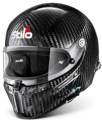 Thumbnail for Stilo ST6 carbon fiber 8860 racing helmet with clear visor, exposed carbon shell, and integrated side port hardware