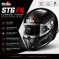 Thumbnail for Stilo ST6 FN Carbon Fiber SA2025 racing helmet hero image highlighting lightweight carbon construction, airflow, visibility, and dual-lock visor system