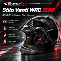 Thumbnail for Stilo Venti WRC ZERO Carbon Fiber Rally Helmet FIA 8860-2018 featuring ultra-lightweight ZERO carbon shell, integrated WRC electronics, built-in communication microphone, and HANS posts. Discovery Parts racing helmet hero image.