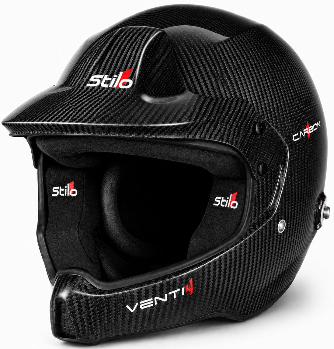Stilo Venti4 WRC Carbon Fiber SA2025 racing helmet front-left product image on white background