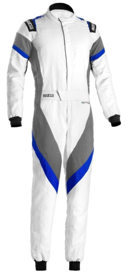 SPARCO VICTORY RACE SUIT  white / blue front imageSparco Victory Race Suit White / Blue Front full suit Image 