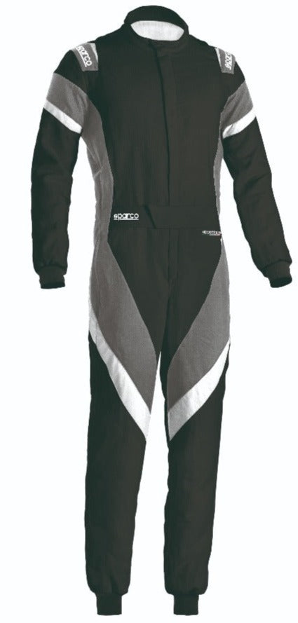 SPARCO VICTORY 2.0 RACE SUIT BLACK / WHITE FRONT IMAGE