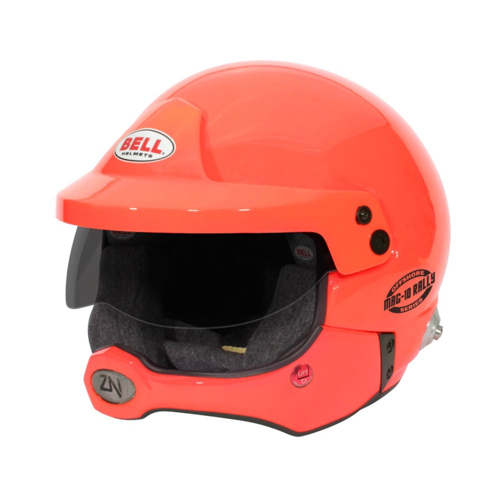 Bell Europe 500 TX Open Face Helmet SA2020, showcasing a blend of classic design and advanced safety features tailored for motorsports enthusiasts."BELL MAG-10 RALLY HELMET ORANGE FRONT IMAGE