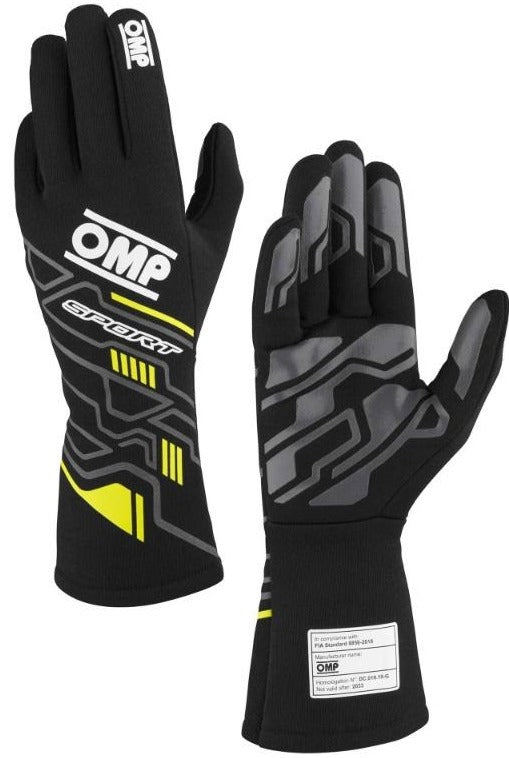 OMP Sport Gloves FIA 88556-2018 BLACK YELLOW  IMAGE