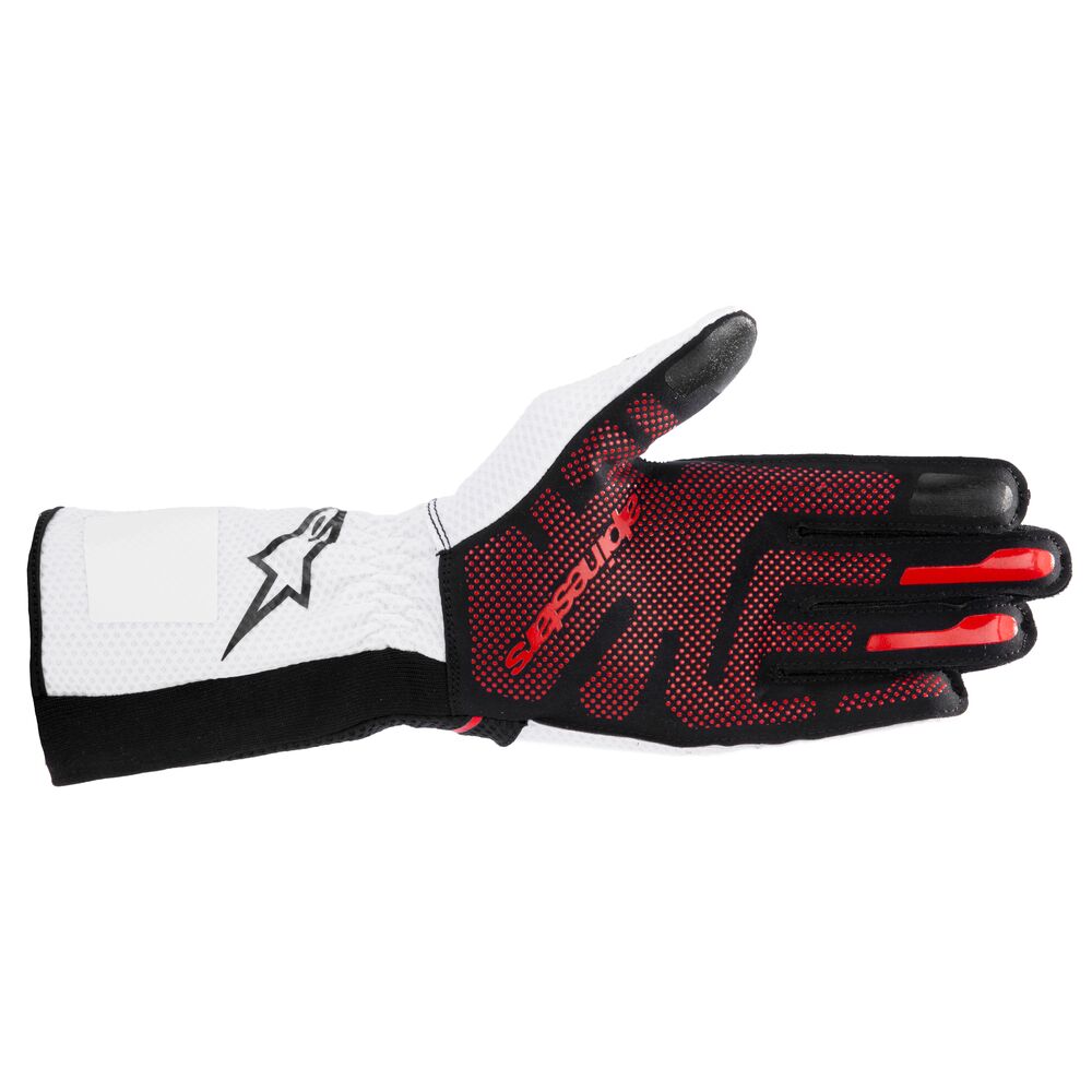 Close-up of the synthetic suede leather palm of the Alpinestars Tech-1 KX v4 Karting Gloves.