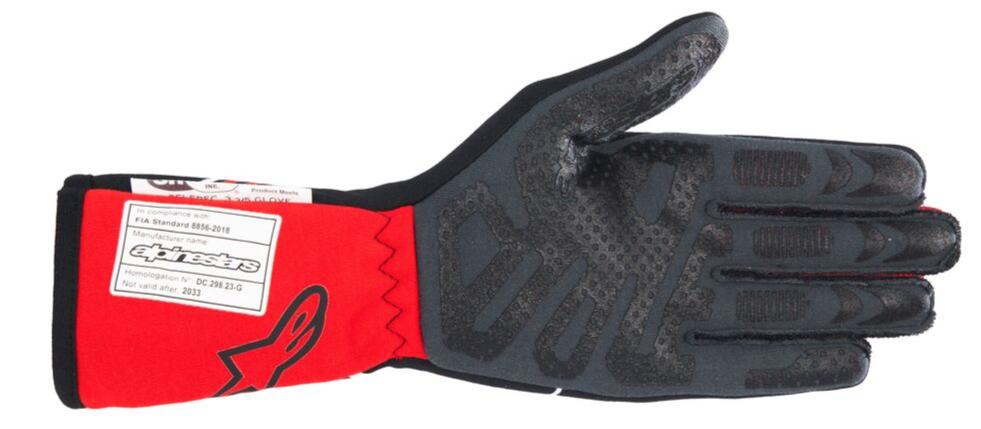 Close-up of the flame-resistant aramidic fiber material of the Alpinestars gloves