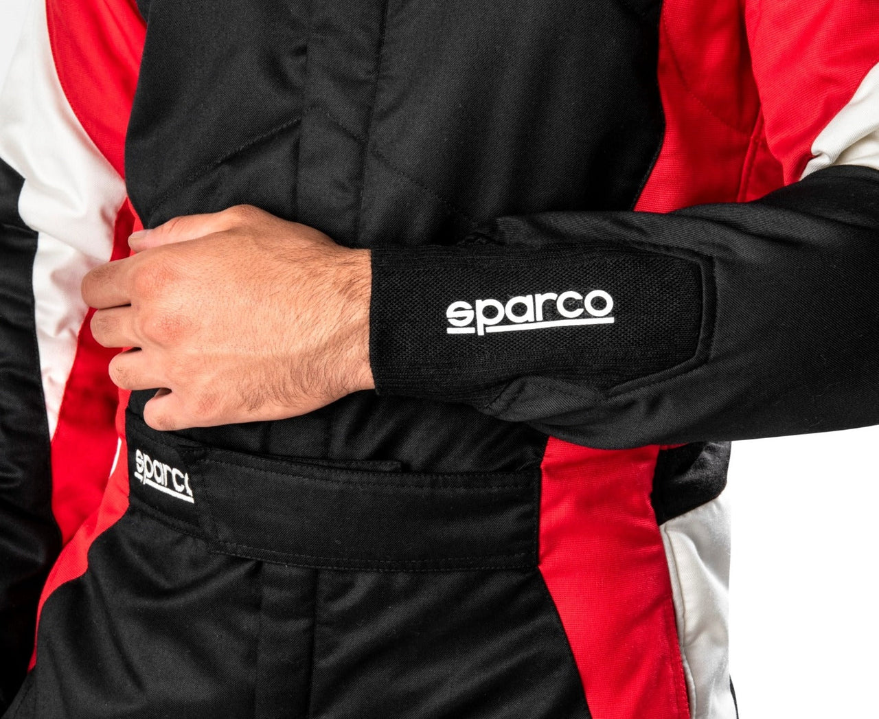 Sparco-Competition-Race-Suit-Black/Red-Action-Arm-Image