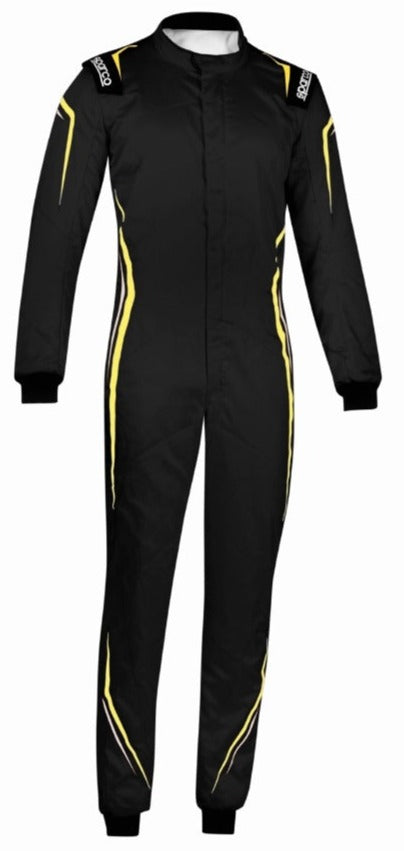 Sparco-Prime-Race-Suit-Black/Yellow-Front-Full Length-Image