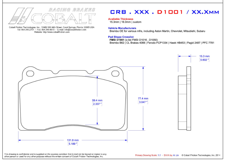 Cobalt Corvette C7 Z07 (Z07 Carbon Ceramic Brakes w- Iron Disc) Brake Pads (Rear)