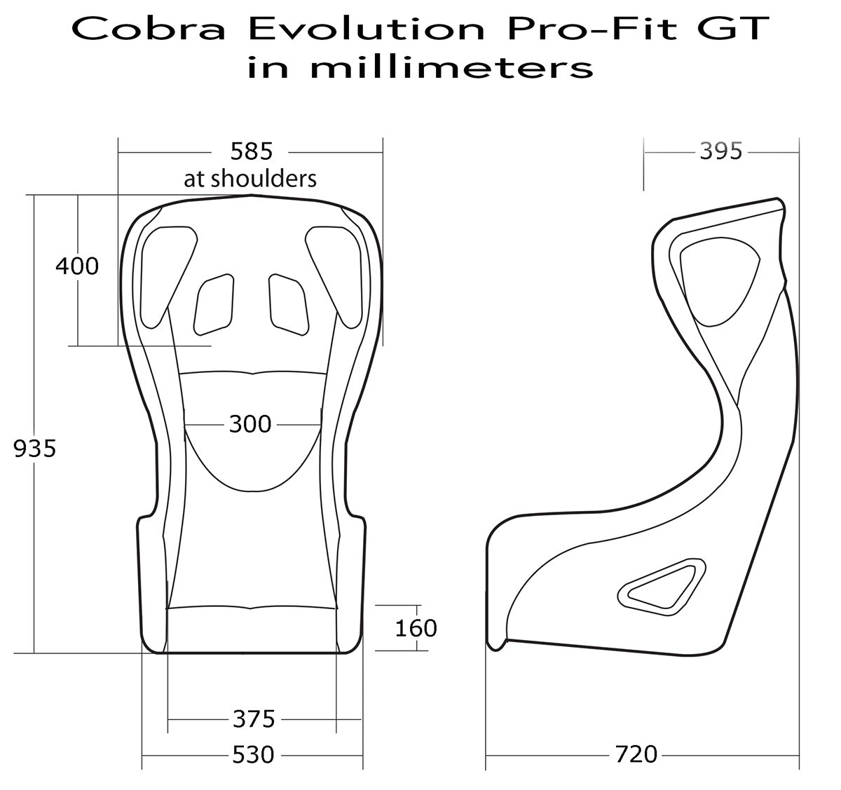 Cobra Evolution Pro-Fit Racing Seat Dimensions 2