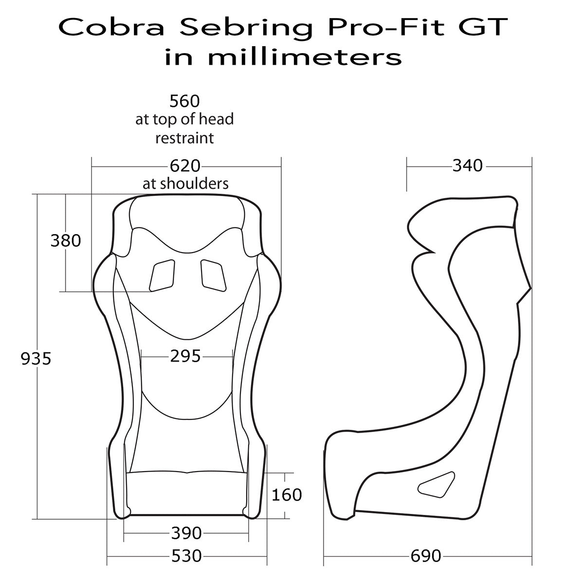 Cobra Sebring Pro-Fit Racing Seat dimensions 2