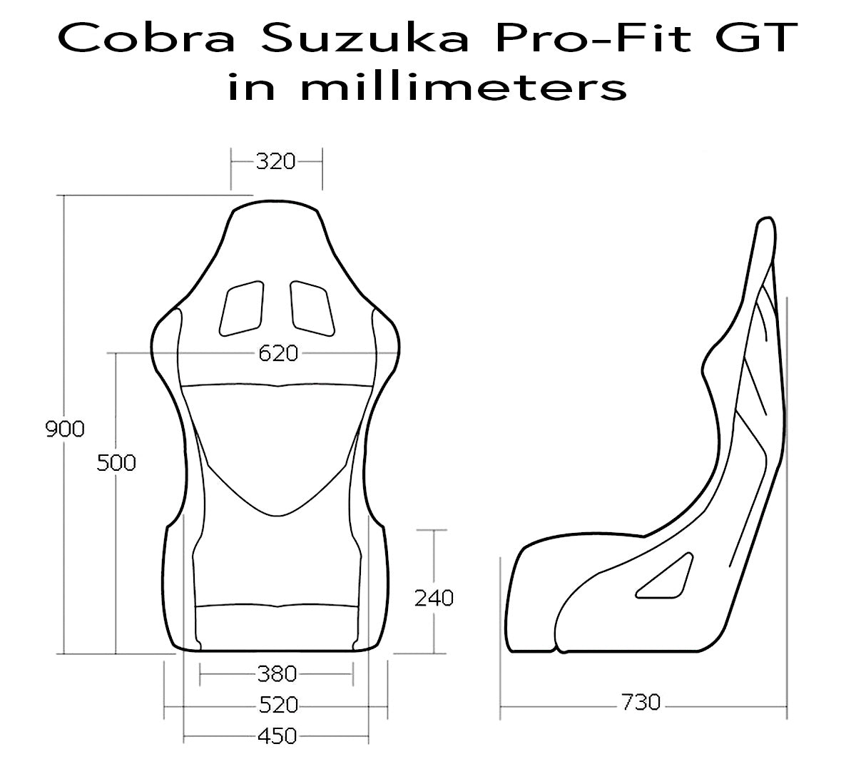 Cobra Suzuka Pro-Fit Racing Seat Dimensions GT